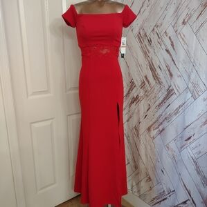 Elegant Red Gown with Lace Detail